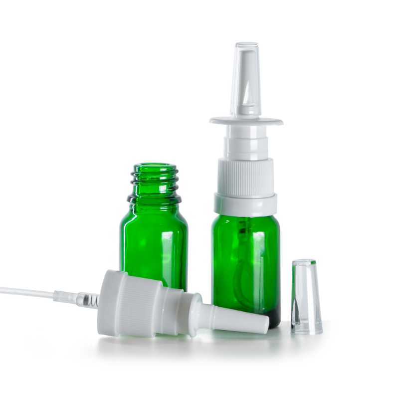 Frasco de vidrio, verde, pulverizador nasal, 10 ml