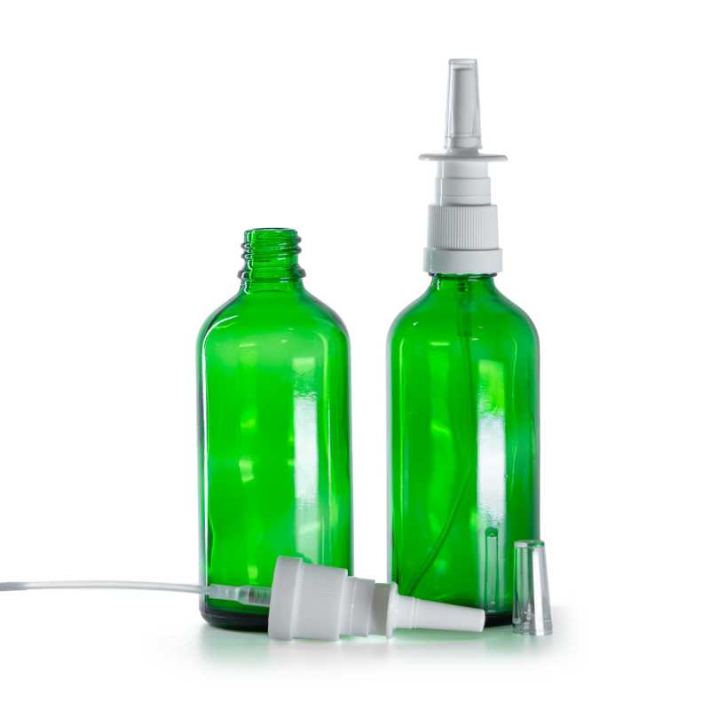 Frasco de vidrio, verde, pulverizador nasal, 100 ml