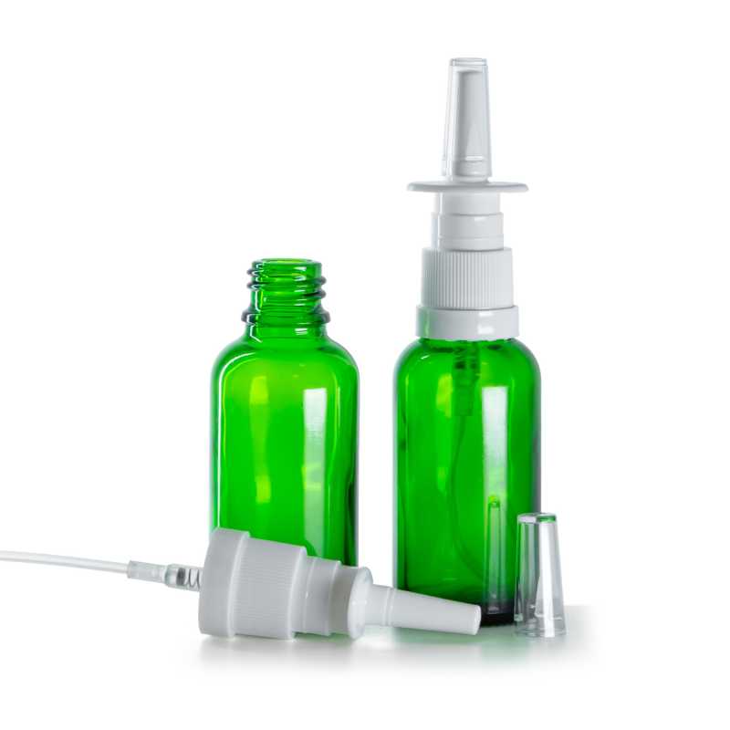 Frasco de vidrio, pulverizador nasal, verde, 30 ml