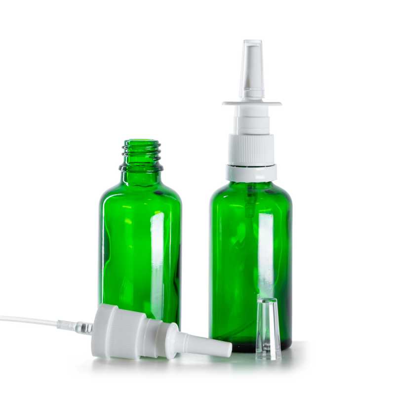 Botella de vidrio, verde, pulverizador nasal, 50 ml
