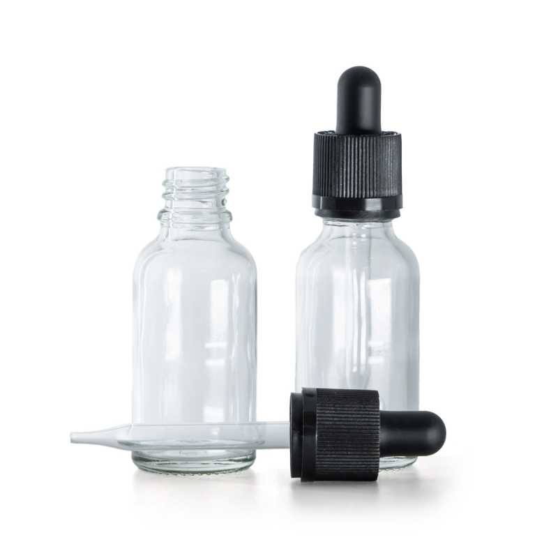Frasco de vidrio, transparente, cuentagotas de seguridad inviolable, 30 ml