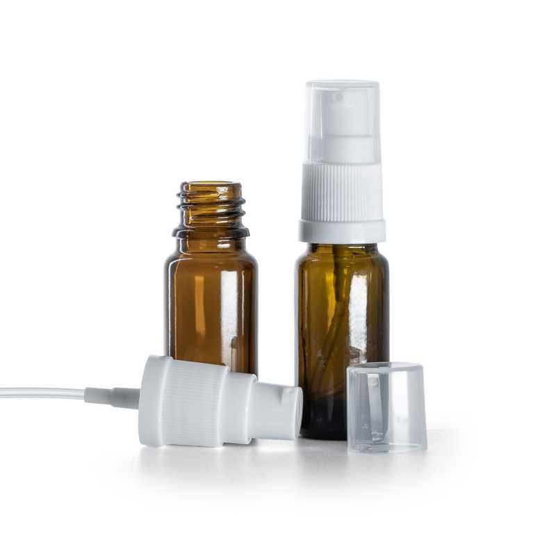 Frasco de vidrio ámbar, tipo B, alto, bomba loción blanca, 10 ml