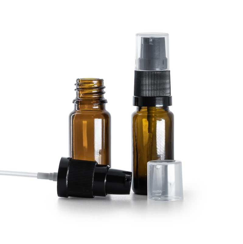 Envase de vidrio ámbar tipo B alto con dosificador de loción 10 ml