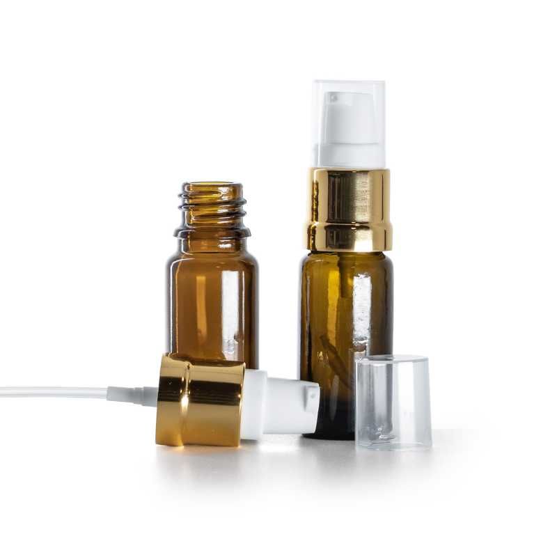 Frasco de vidrio, tipo B, estrecho, bomba blanca dorada brillante, 10 ml
