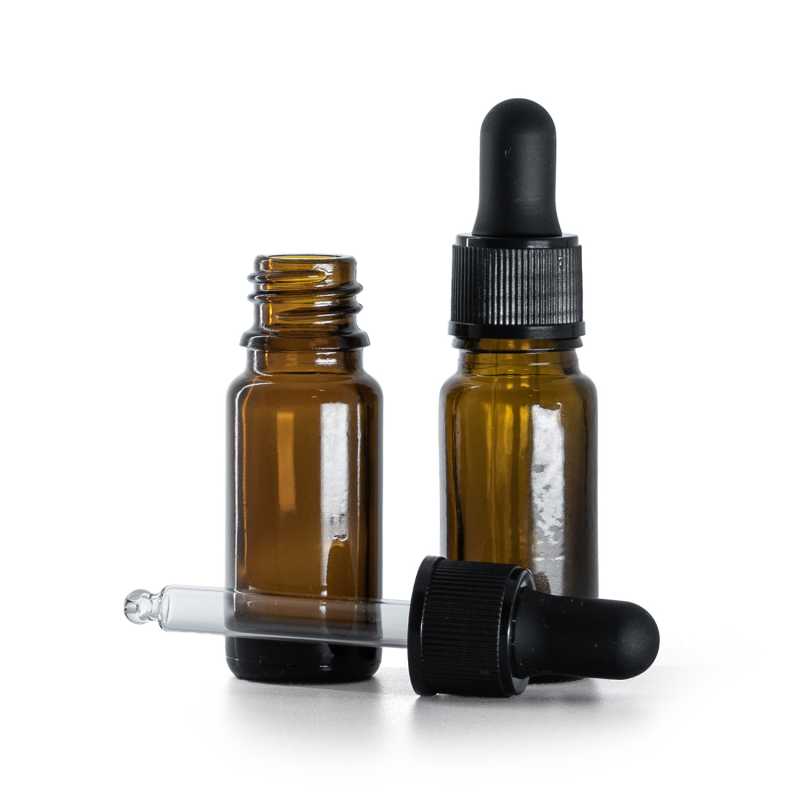 Frasco de vidrio topacio, tipo B, alto, cuentagotas negro mate, 10 ml