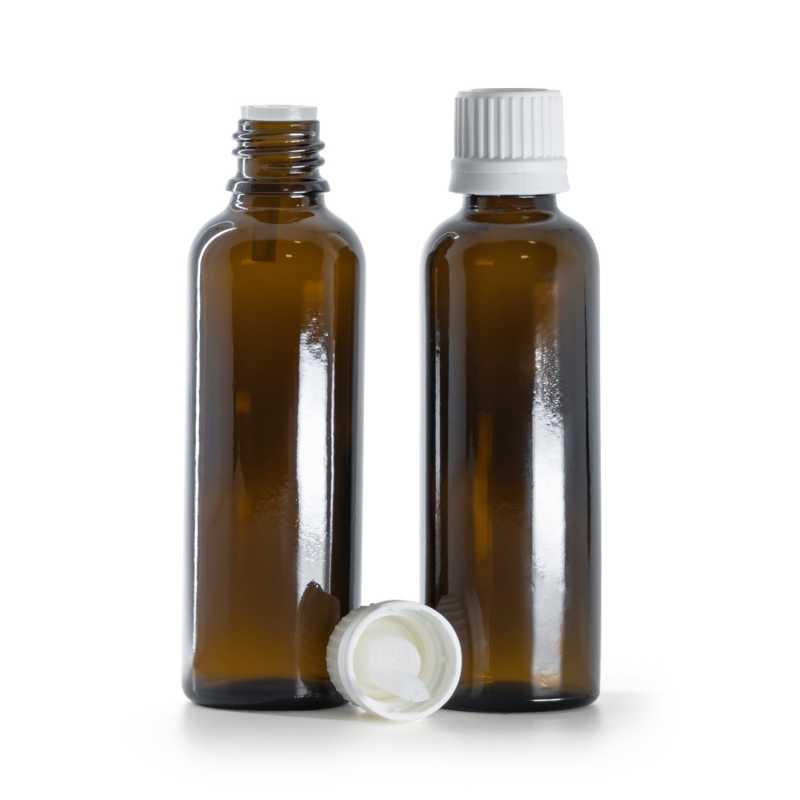 Frasco de vidrio alto, tapón cuentagotas blanco, 50 ml