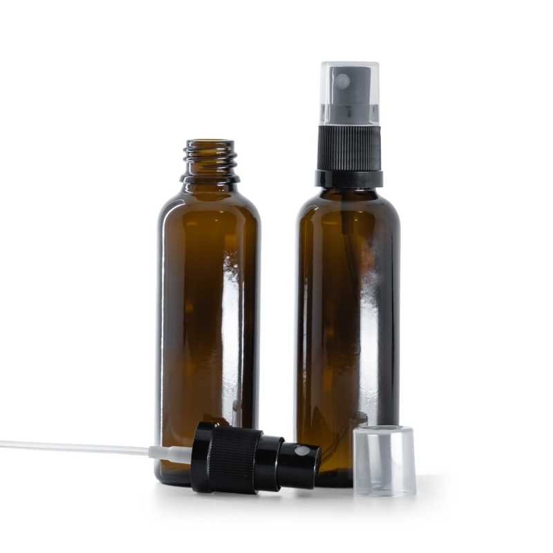 Frasco de vidrio topacio, alto, pulverizador negro, 50 ml