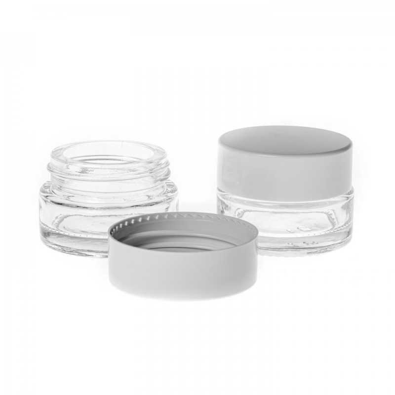 Tarro cosmético de vidrio, transparente, tapa blanca, 5 ml
