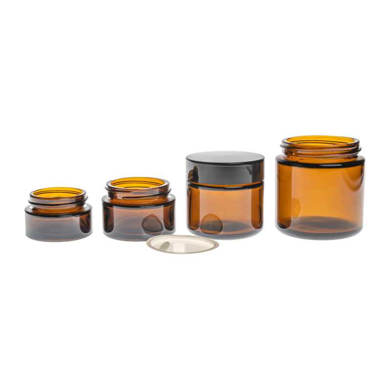 Tarro cosmético de vidrio, ámbar, tapa negra, 5 ml
