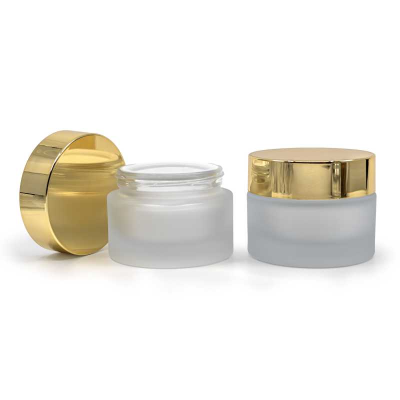 Tarro cosmético de vidrio, esmerilado, tapa dorada, 50 ml