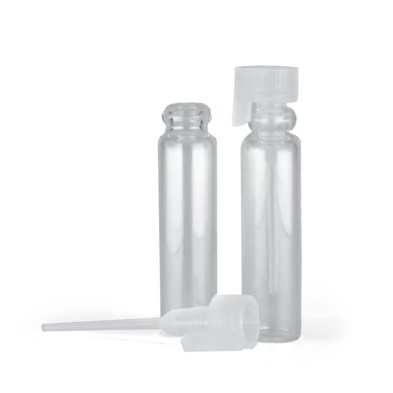 Envase de cristal para tester cosmético, tapón de plástico transparente, 1 ml