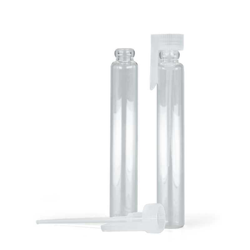 Envase de prueba cosmético de vidrio, tapa de plástico transparente, 3 ml