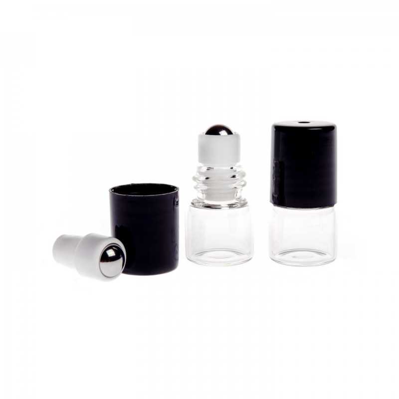 Botella roll-on, vidrio, transparente, 1 ml