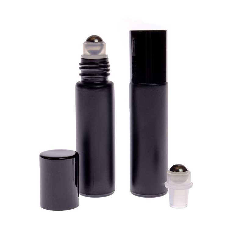 Botella roll-on, vidrio, negro mate, 10 ml