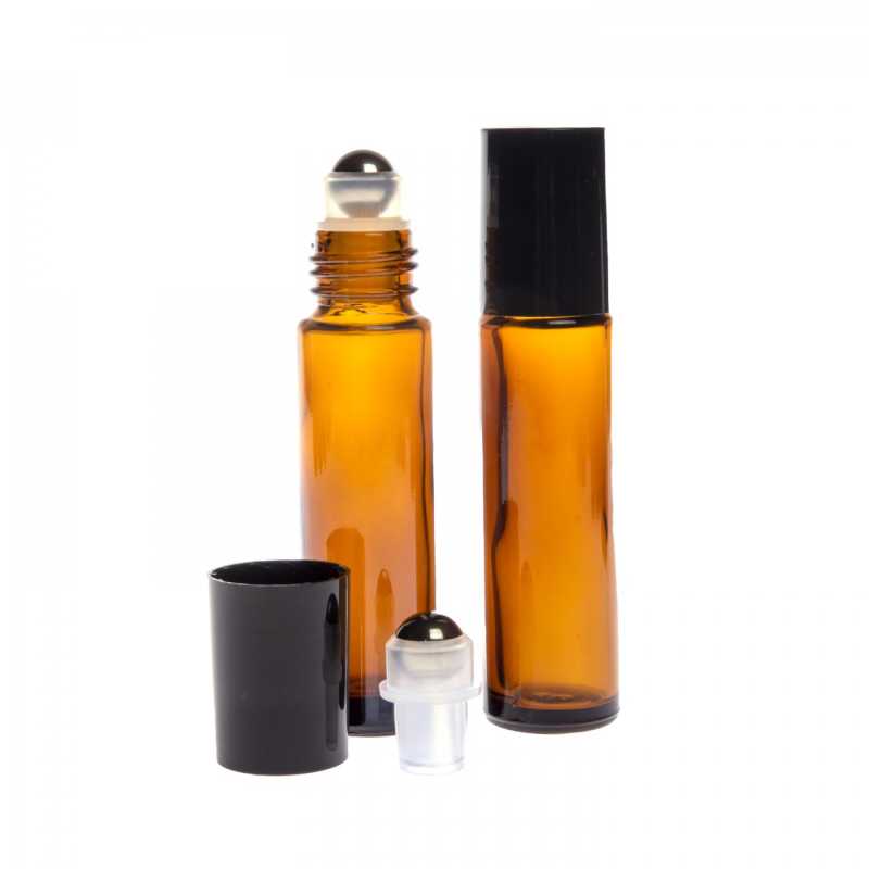 Botella roll-on, vidrio, ámbar, 10 ml