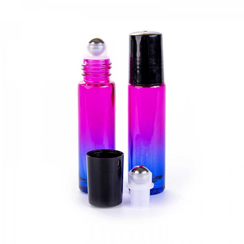 Envase roll-on de vidrio, azul-rosa, 10 ml