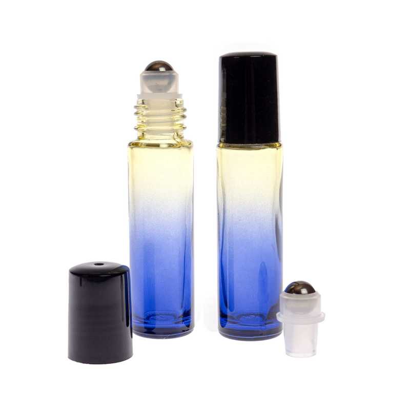 Botella roll-on, vidrio, azul-amarillo, 10 ml