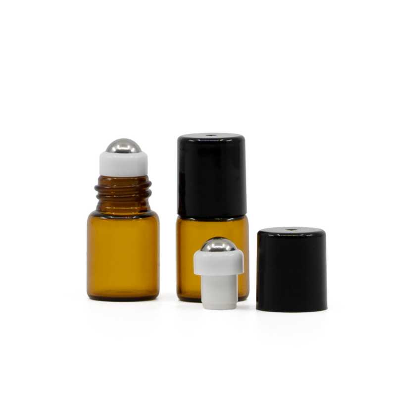 Botella roll-on, vidrio, ámbar, 2 ml
