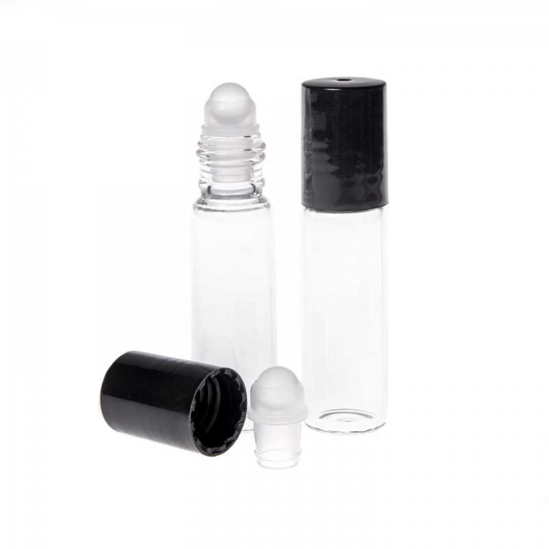 Botella roll-on, vidrio, transparente, bola de vidrio, 5 ml