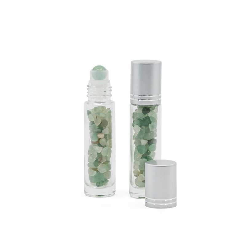 Envase roll-on de vidrio, aventurina, tapón plateado, 10 ml
