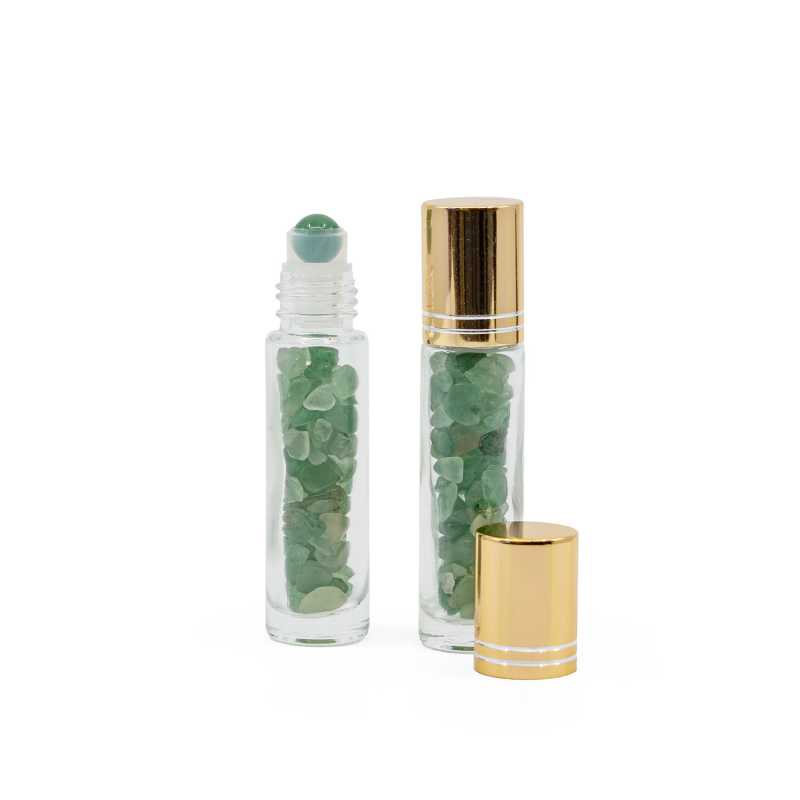Roll-on de vidrio, aventurina, tapón dorado, 10 ml