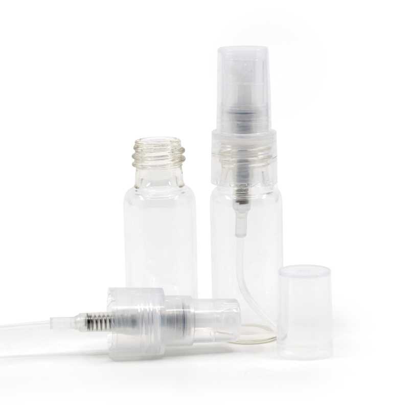 Botella de vidrio redonda, transparente, pulverizador, 6 ml