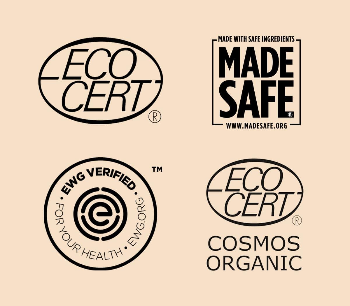 Símbolos y sellos de certificación en la etiqueta de un producto cosmético